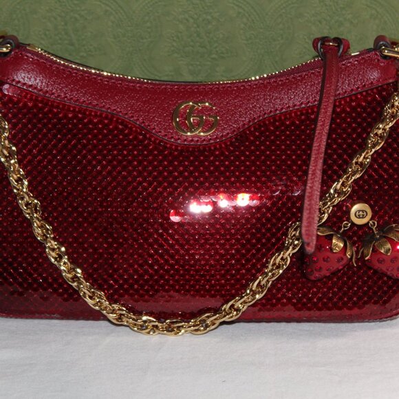 NWT GUCCI GG Ophidia Raso Seta Pail Sequin Strawberry TwoWay Shoulder Bag 735132 - Picture 6 of 14